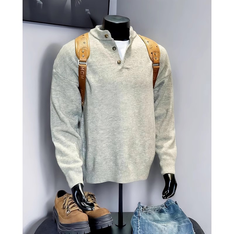 cleanfit亨利领毛衣男款秋冬季慵懒高级感美式复古加厚针织打底衫