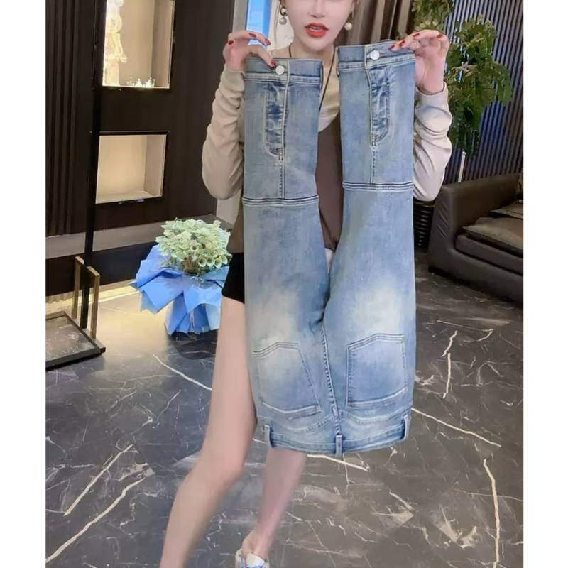 Aimeerosa/艾洛莎早春新款牛仔裤高腰显瘦八分裤潮流小众烟管裤女