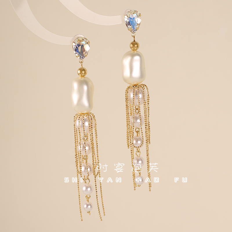 铜合金仿珍珠耳饰 梦澜珠语耳环长款流苏珠珠配饰原创定制耳饰女