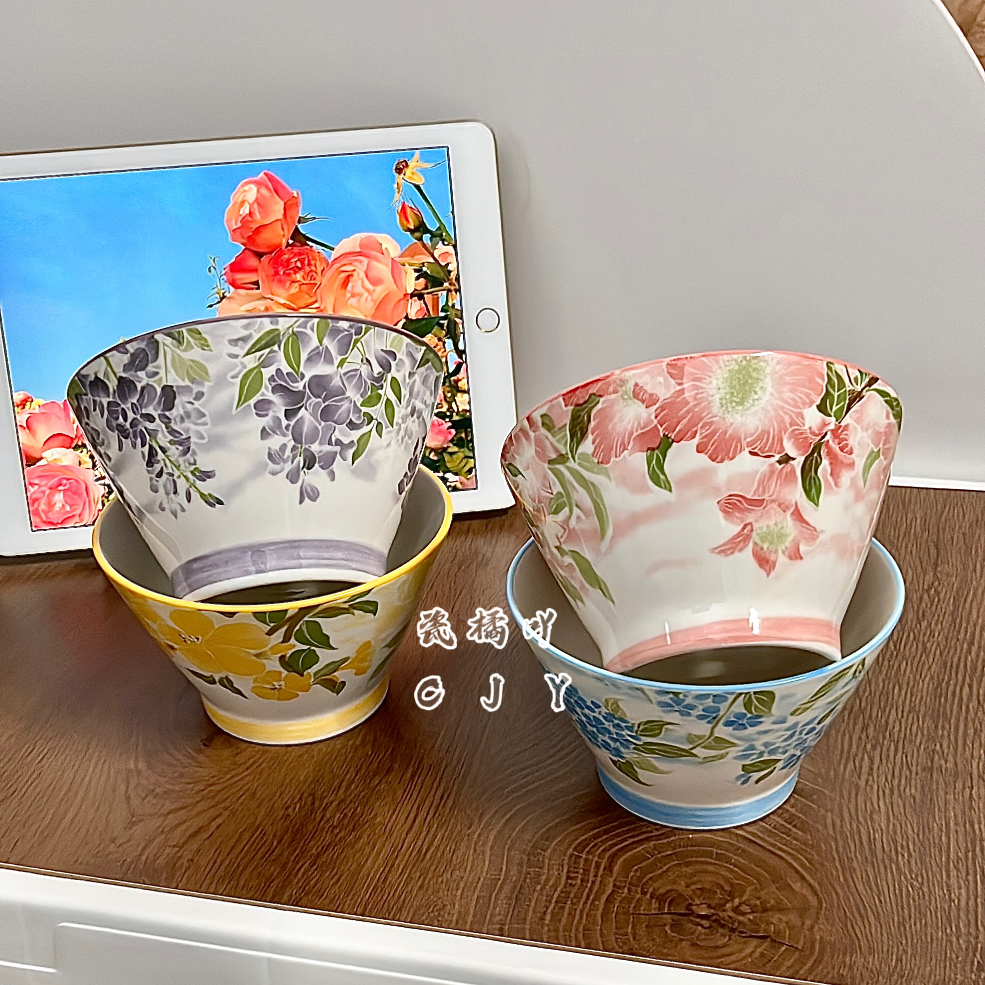【一路生花】5英寸釉下彩陶瓷家用斗笠碗创意轻奢厚实吃饭碗日式
