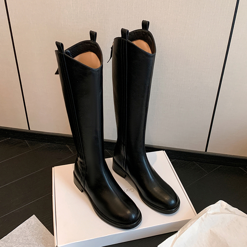 诗博尼·【3cm】34-41牛皮/单/绒里新款平底时尚真皮秋冬百搭长靴女