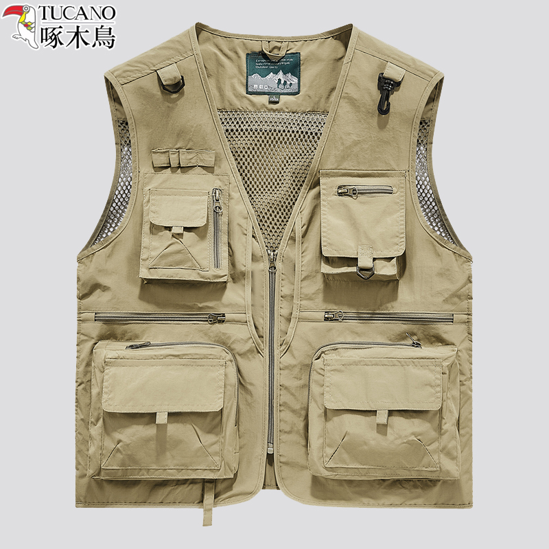 TUCANO/啄木鳥多功能丝网透气工装马甲男户外钓鱼摄影多口袋马夹