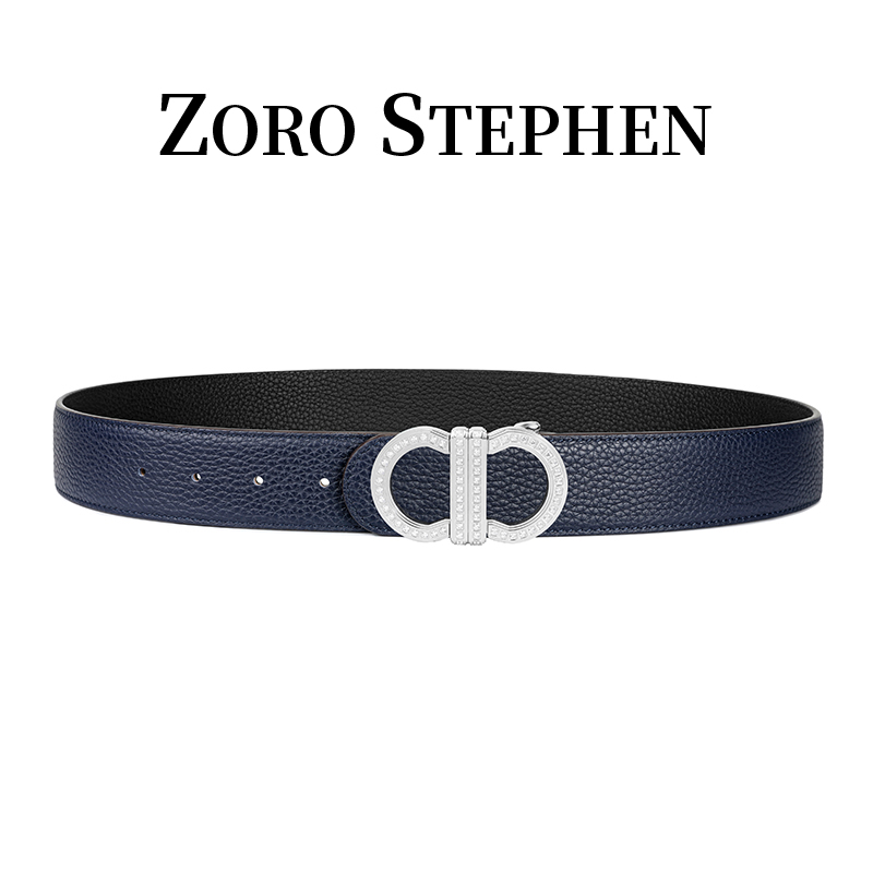 佐罗史蒂芬2025男士新款8字扣时尚休闲真牛皮荔枝纹双面可用腰带