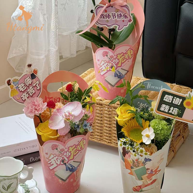 【汉唐美】2025原创新款教师节手提盆栽花盒小花筒花泥插花盒送老师