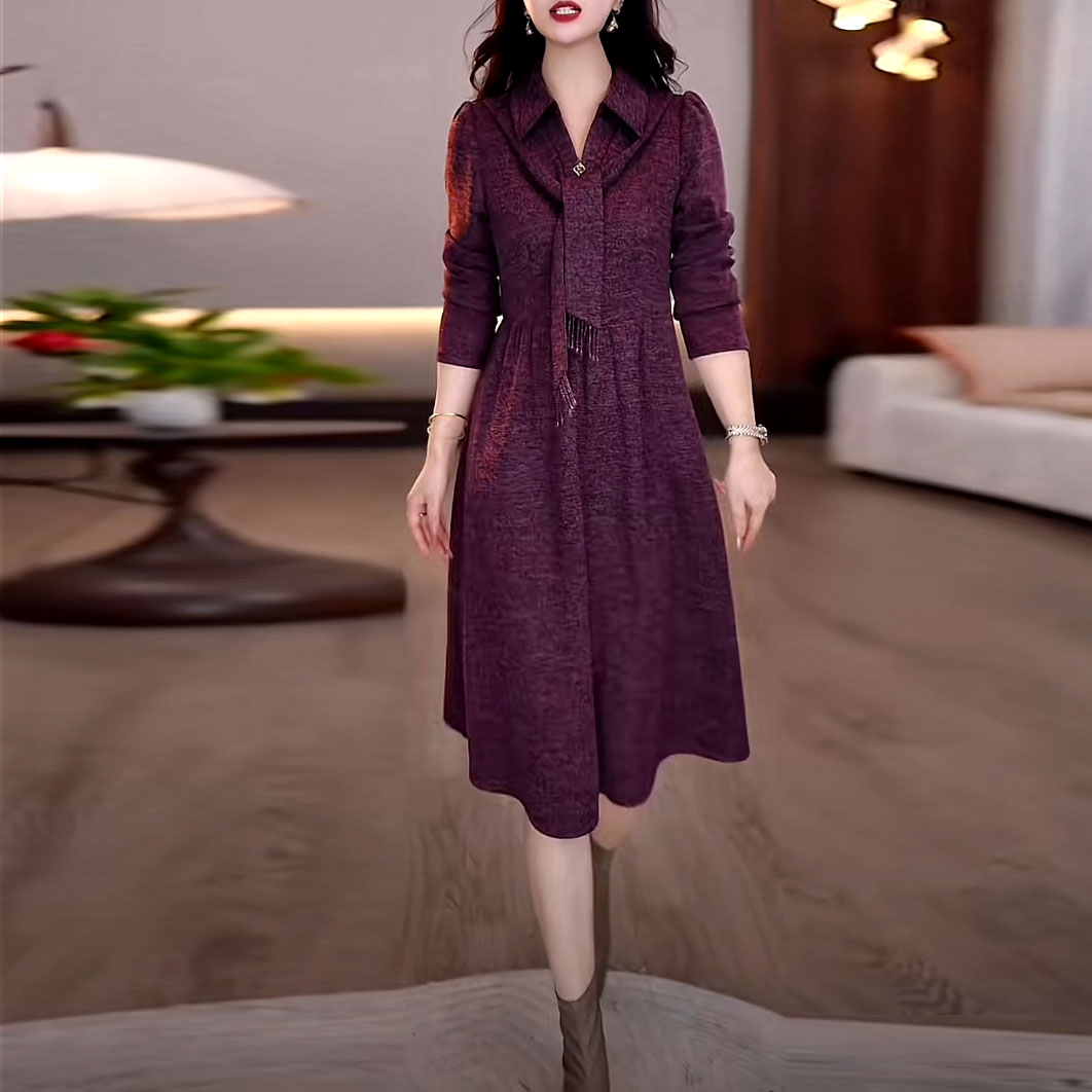 迪亚精纺时尚优雅气质礼服裙2025秋季新款女装修身洋气遮肉连衣裙