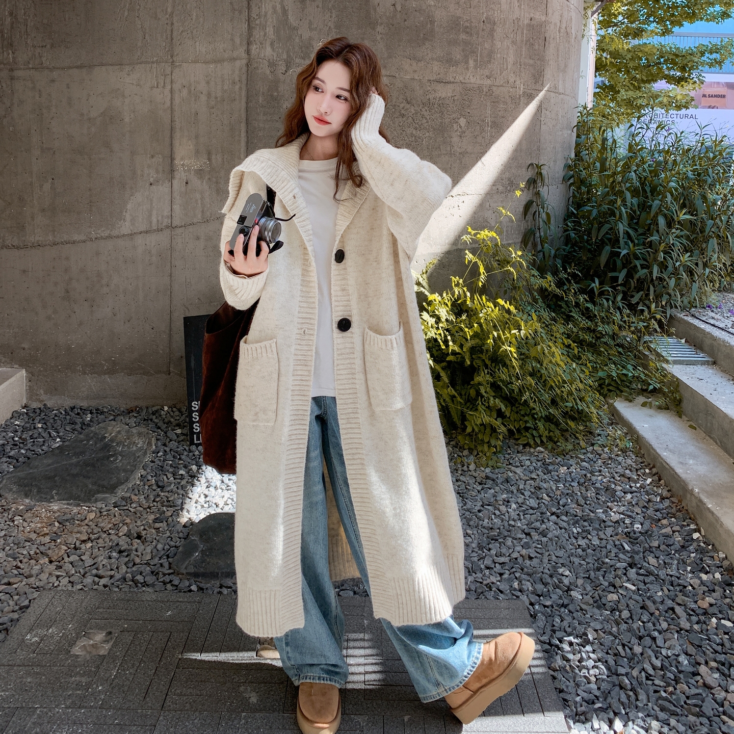 米白色韩系宽松显瘦披肩针织外套女2025秋季新款洋气松弛感长上衣