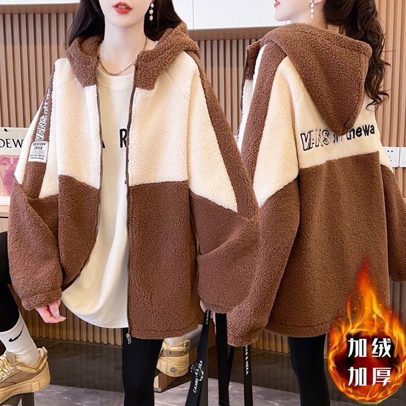 小众外穿减龄羊羔绒保暖加绒开衫连帽卫衣女2025秋冬新款宽松外套