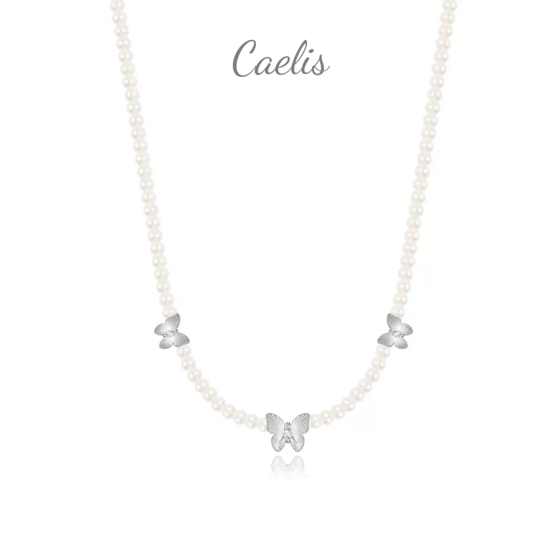 铜合金仿珍珠项链 春夏珍珠蝴蝶轻奢锁骨链ins珍珠项链欧若风甜美