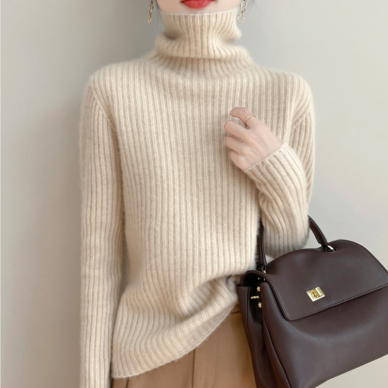专柜正品100％纯羊绒衫女高领内搭针织衫秋冬加厚堆领毛衣打底衫