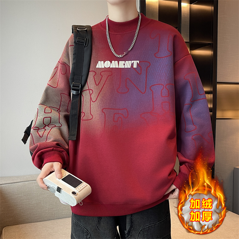 青少年加绒加厚保暖卫衣学生潮流时尚打底衫宽松长袖ins冬季新款