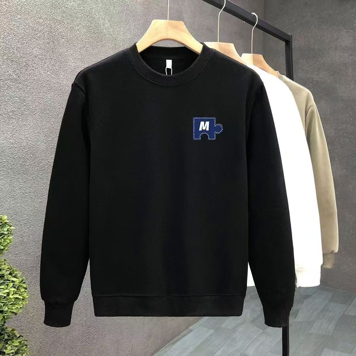 雅鹿男装时尚爆款保暖加绒百搭休闲圆领卫衣潮流高档帅气宽松印花