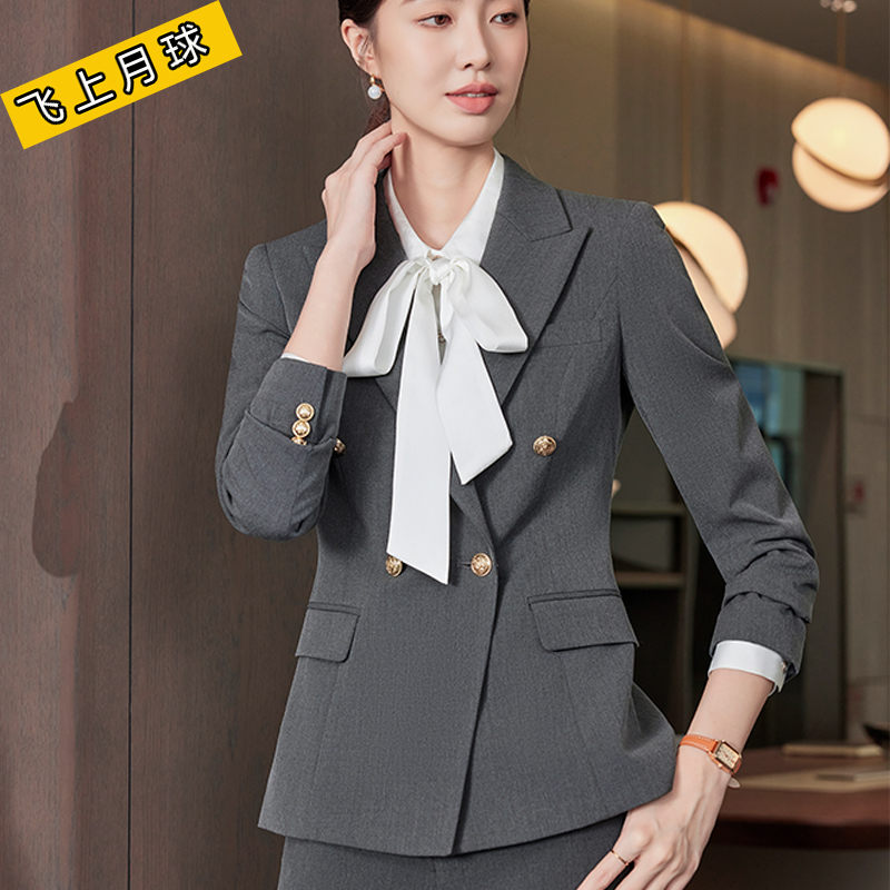 时尚高级灰西装套装女白领经理职业正装面试气质修身工作服长袖