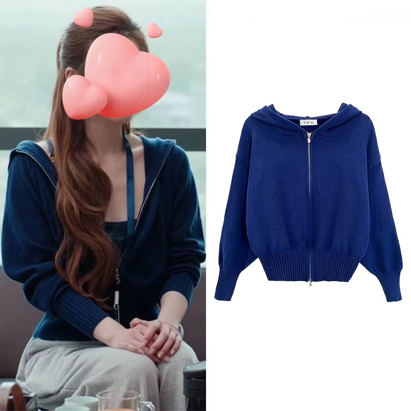 【许我耀眼】露思同款慵懒风蝙蝠袖连帽拉链针织休闲毛衣外套