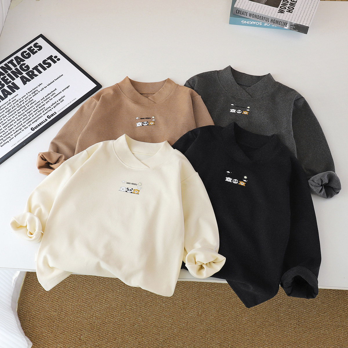 儿童长袖半高领春秋厚款卫衣男童女宝宝秋衣长T恤时尚百搭打底衫