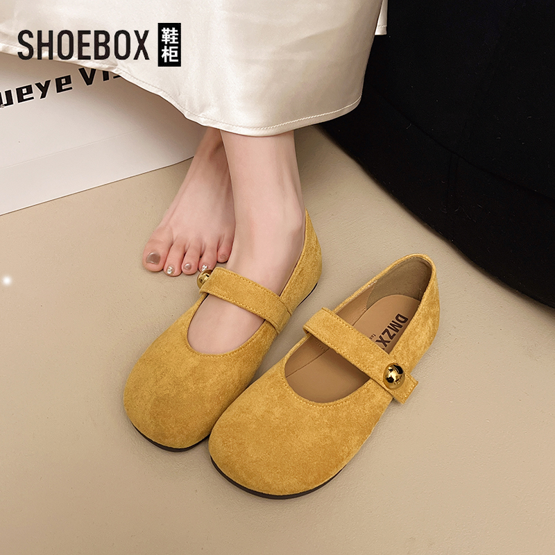 SHOEBOX鞋柜法式复古浅口单鞋女2025新款仙女风平底玛丽珍鞋子女