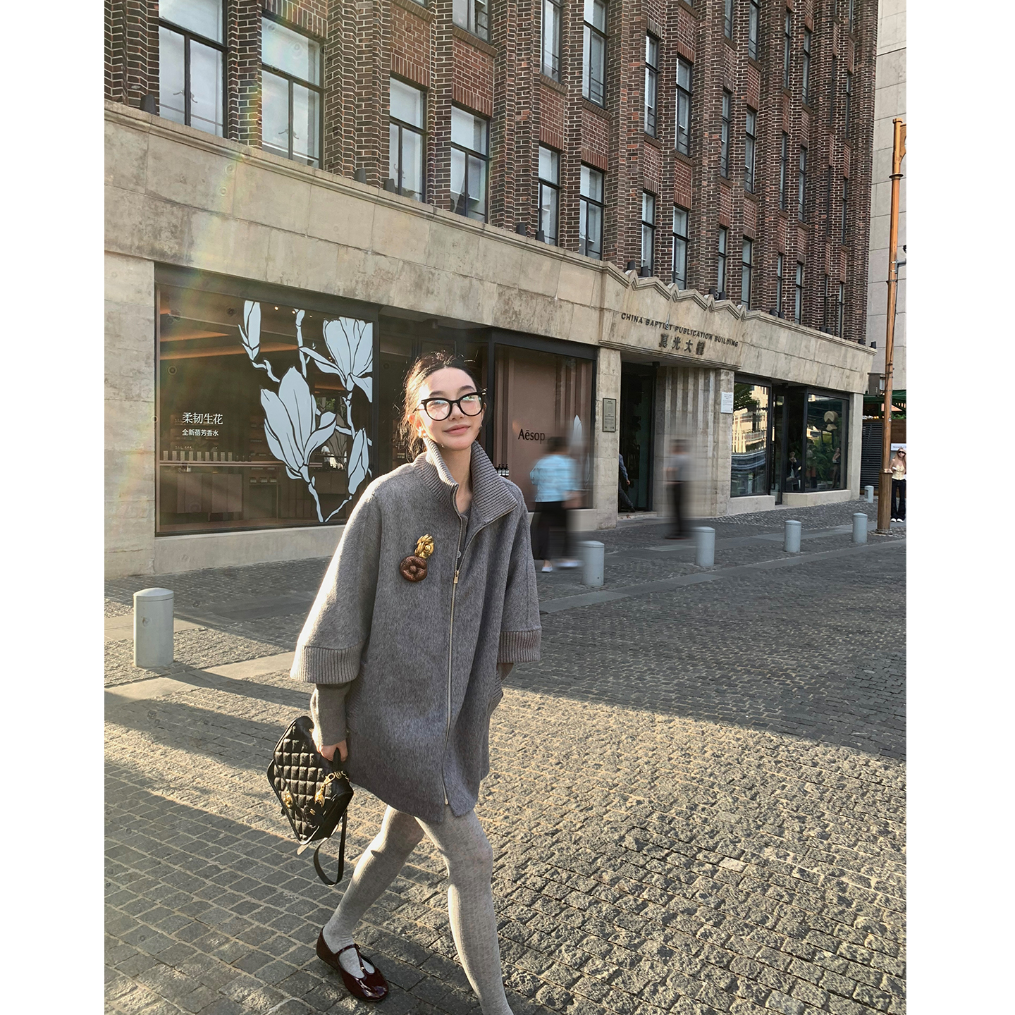 区区欧阳 100羊毛双面呢大衣女冬季加厚呢子中长款斗篷式毛呢外套