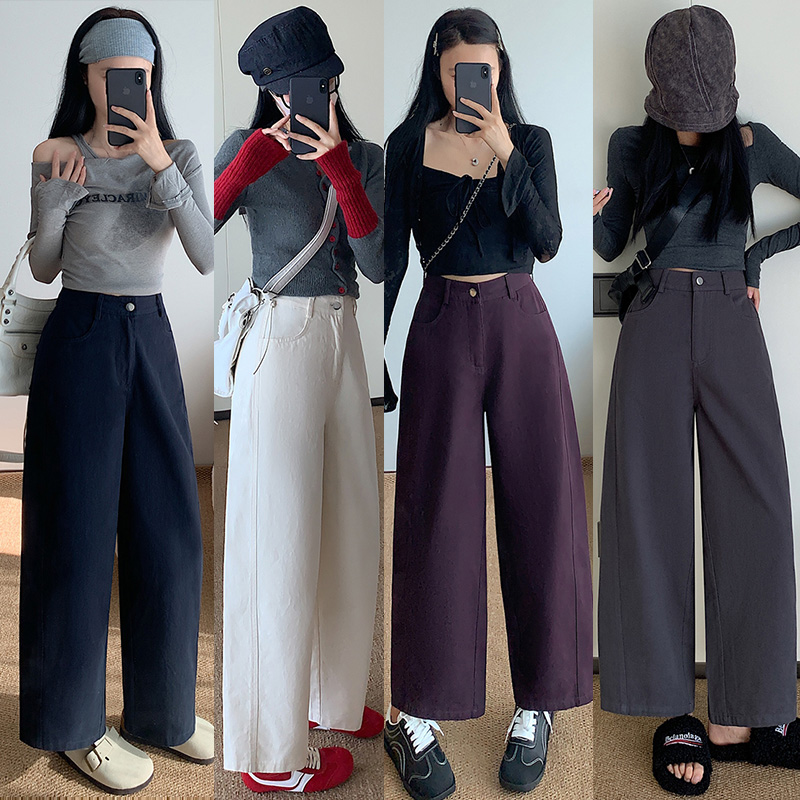 【100%棉】窄版休闲阔腿牛仔裤女2025秋季新品小个子宽松显瘦直筒裤