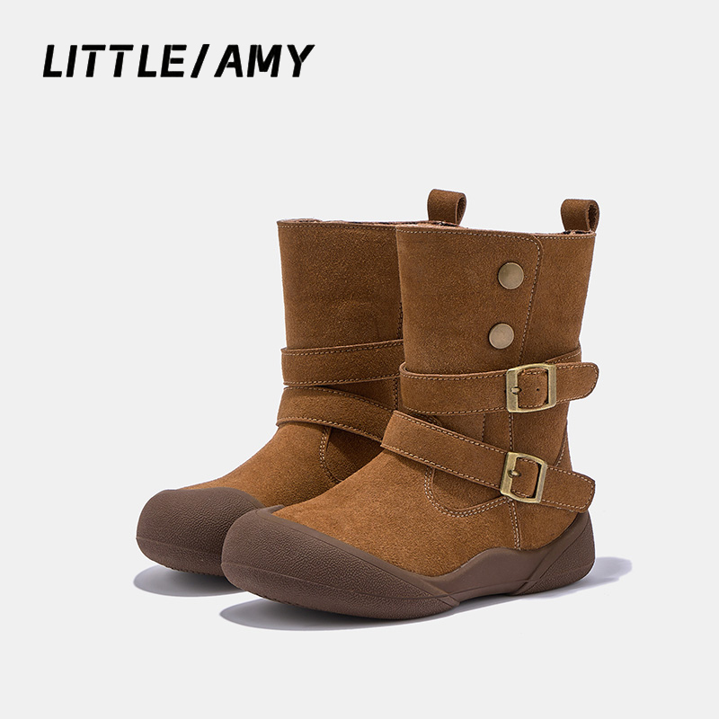 儿童加绒短靴大黄靴秋冬短靴英伦风男女童皮靴百搭时尚冬季高帮靴