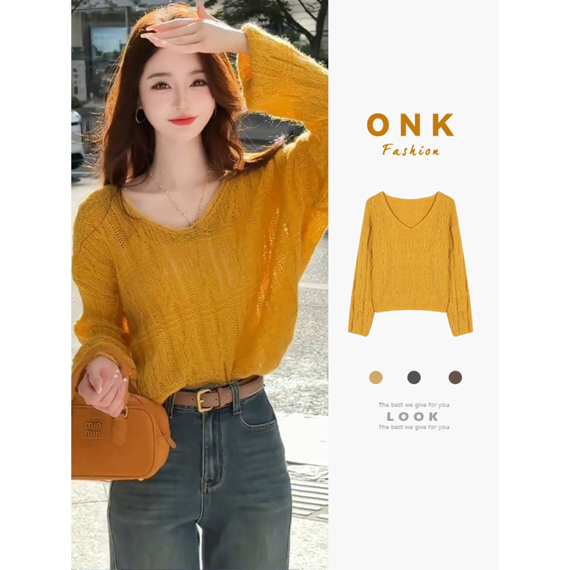 黄色V领长袖针织衫毛衣女2025早秋季韩系氛围感绝美巨好看上衣