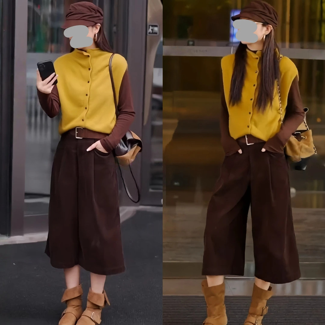 2025早秋新款慵懒松弛感三件套女纯色百搭马甲针织打底七分裤套装