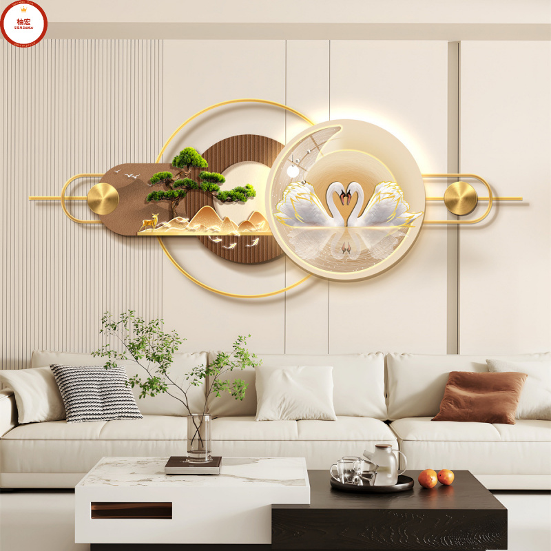新款客厅立体壁画装饰画沙发背景墙高级灯画铝合金组合挂画