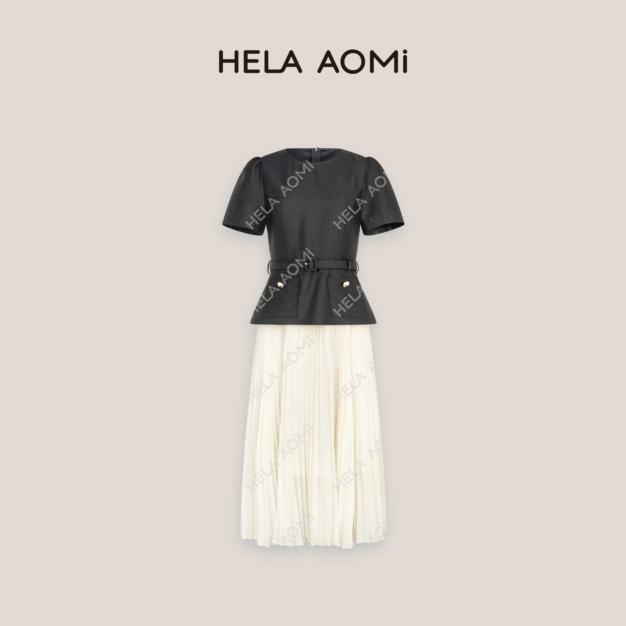 HELA AOMI“巴黎万香”千金感收腰百褶衬衫版百褶连衣裙CY5BN73128