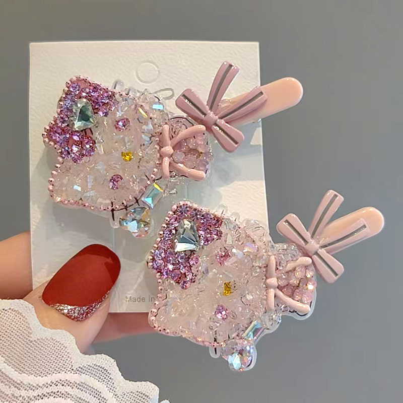 满钻粉色水晶可爱KT猫发夹甜美少女刘海夹碎发夹鸭嘴夹头饰发饰女