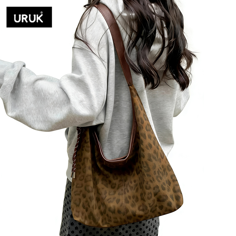 URUK慵懒风大容量豹纹斜挎托特包2025秋冬新款复古通勤百搭单肩包