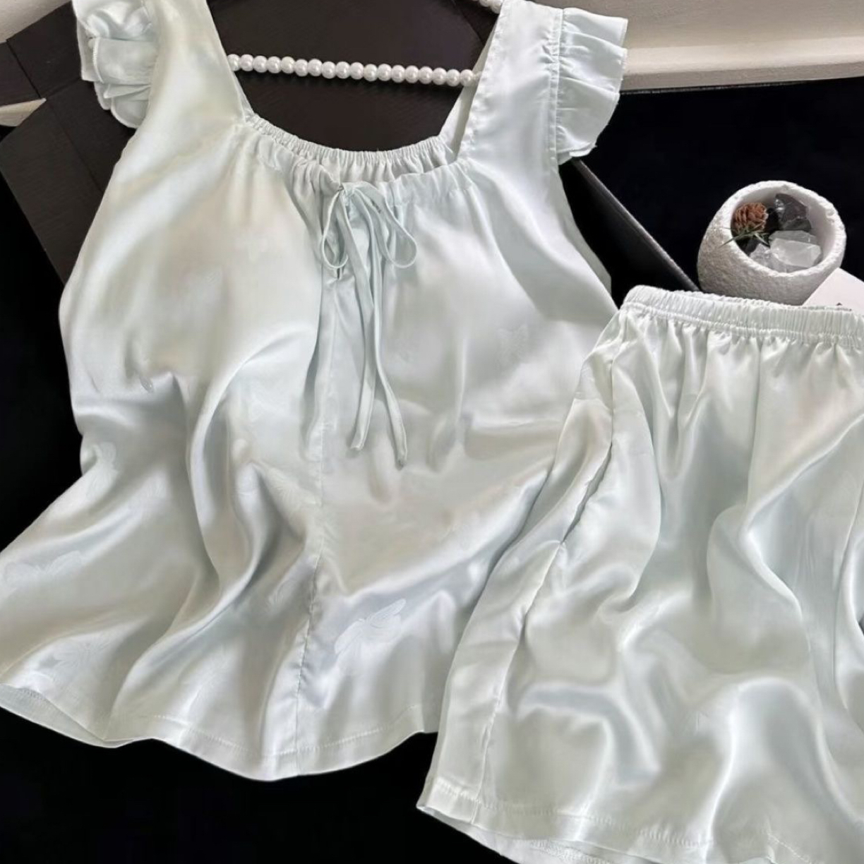 带胸垫小飞袖蝴蝶吊带背心睡裙睡衣女夏季新款舒适短裤家居服套装