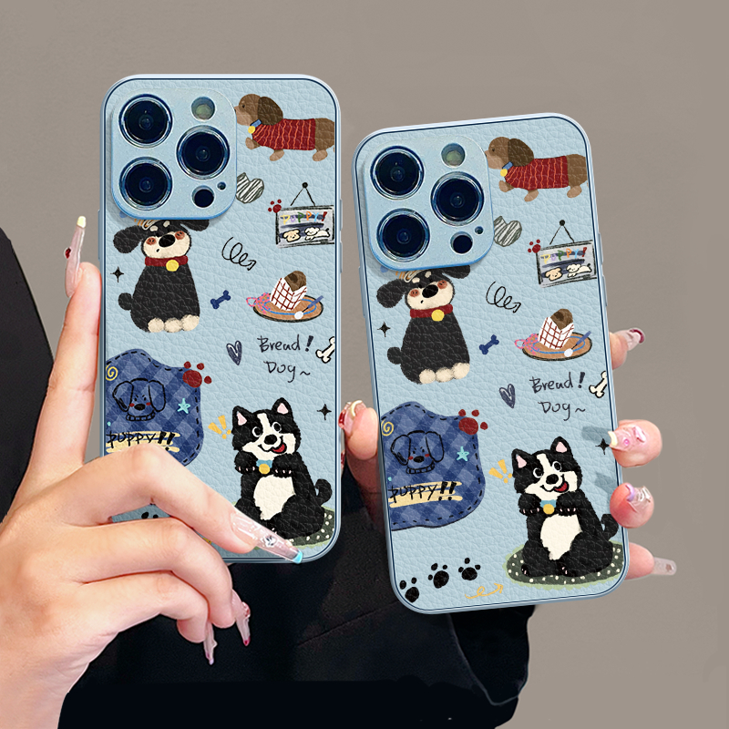 涂鸦狗狗适用苹果16pro手机壳15promax创意华为p70皮纹荣耀小米15