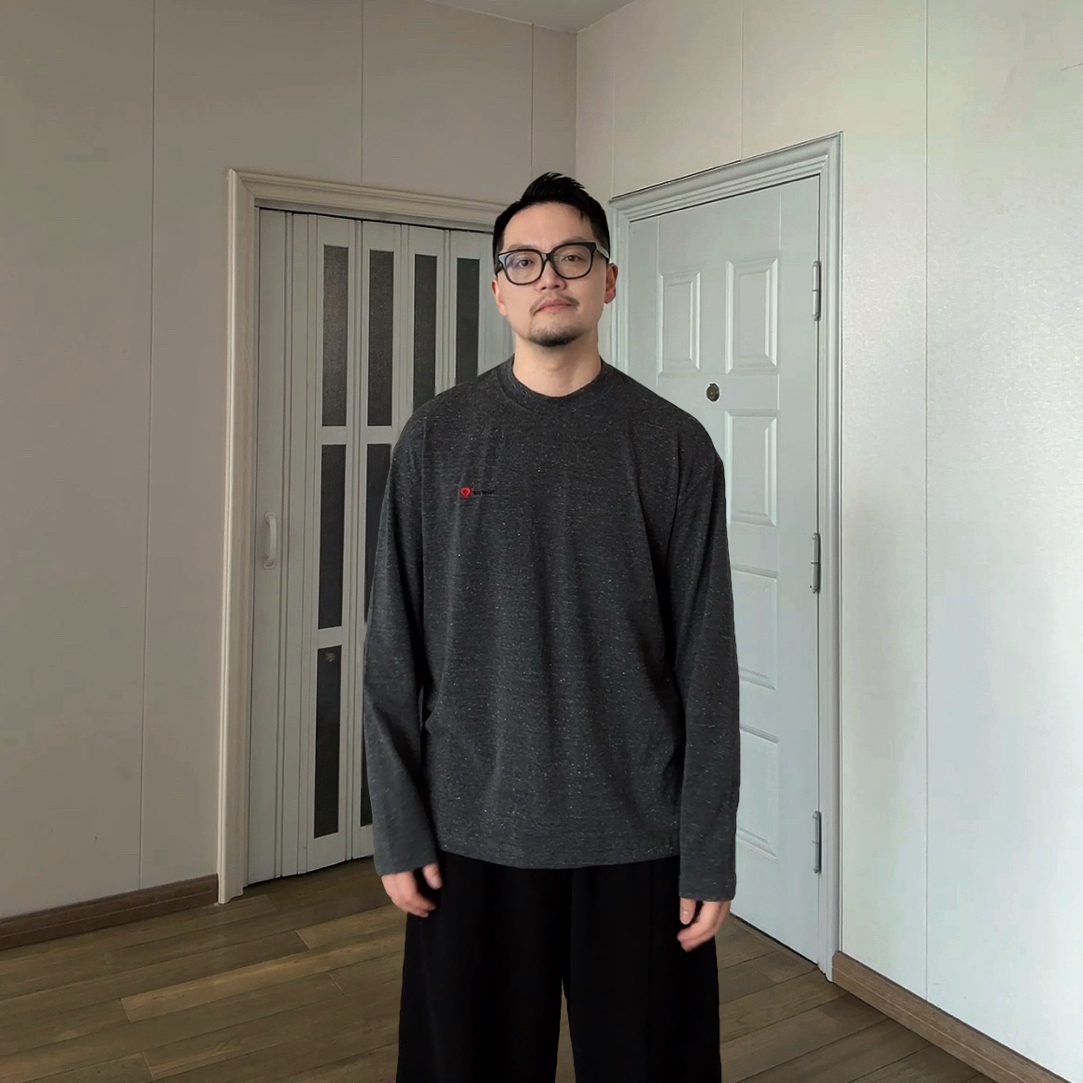 TUAN25秋【爱心刺绣】灰花布田岛刺绣亲肤Q弹男士长袖T恤10611