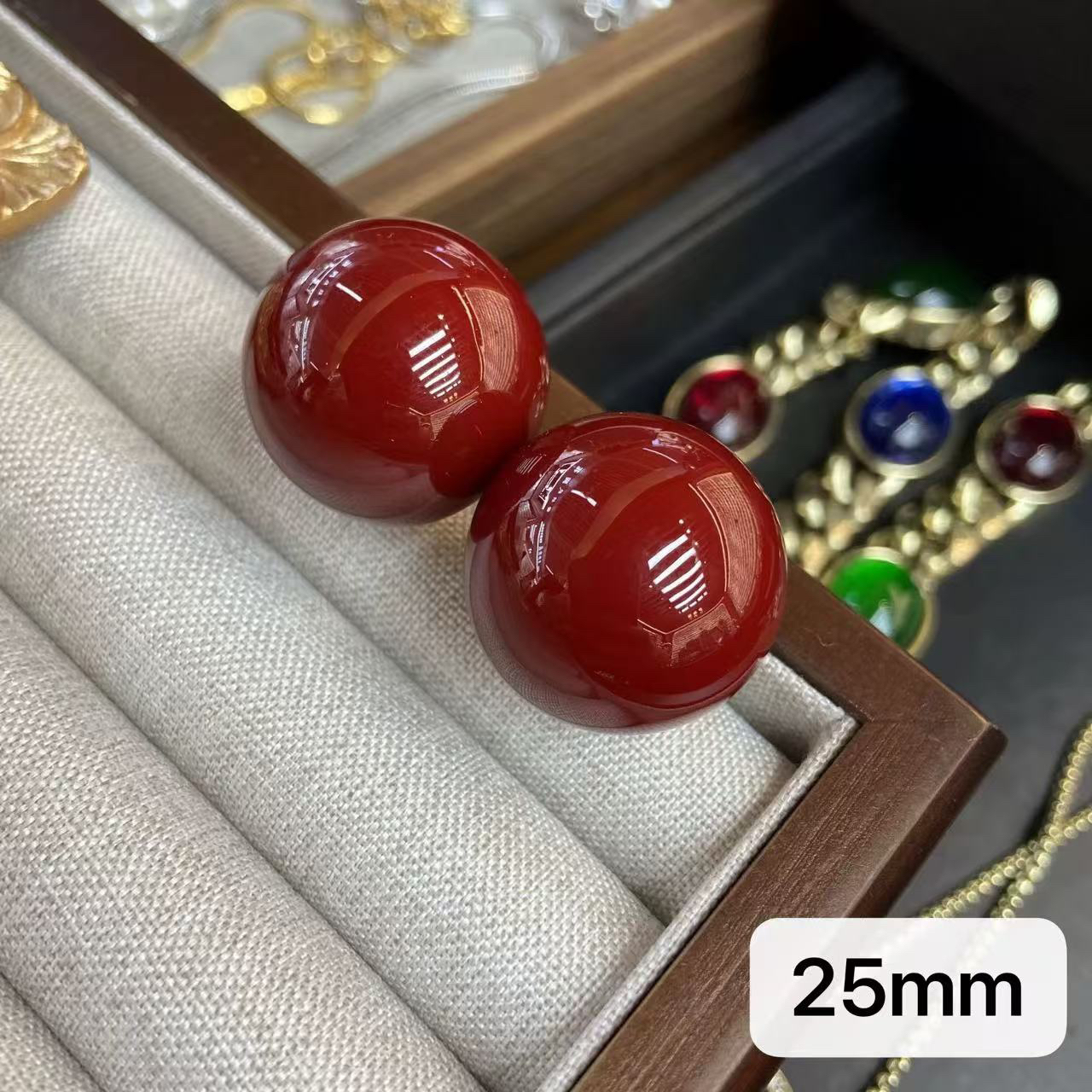 铜合金仿珍珠耳饰 鼎溢小香风25mm大樱桃苹果复古红红豆耳钉wr