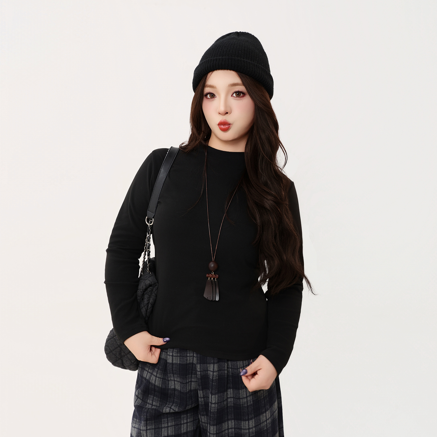 120斤的大杨 胖mm大码简约纯色半高领打底衫女秋冬小个子内搭上衣