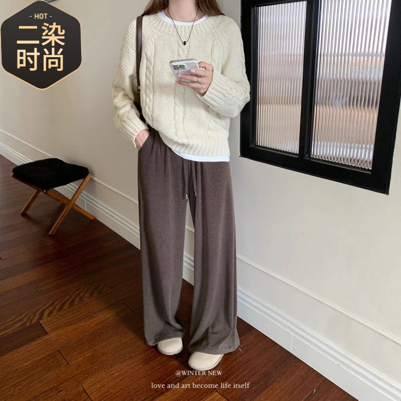 2025爆款韩范时髦实用休闲暖裤寒冬暖意浓浓阔腿直筒休闲裤阔腿裤