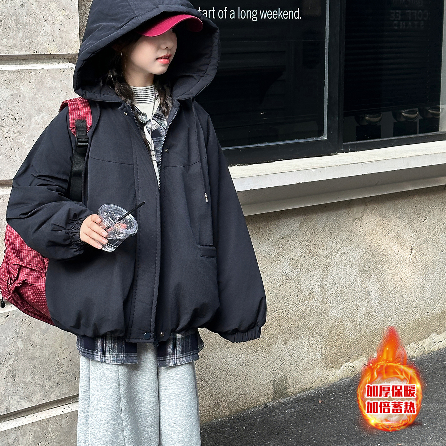 女童加绒秋冬外套时尚韩版儿童派克服保暖加厚上衣冬季洋气中大童