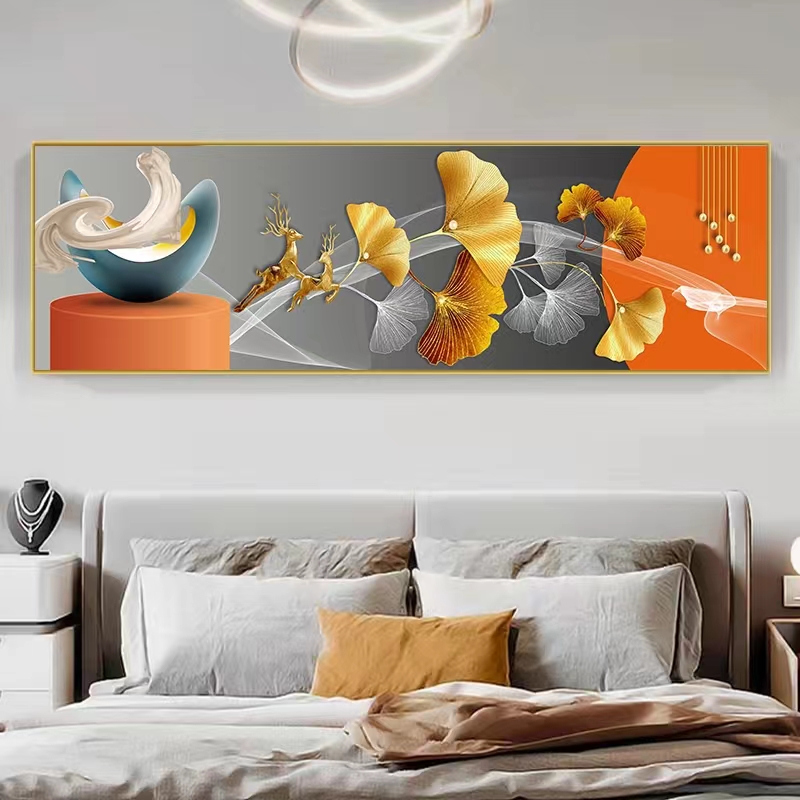 轻奢主卧装饰画横版卧室床头画酒店房间背景墙画温馨撒气单幅挂画