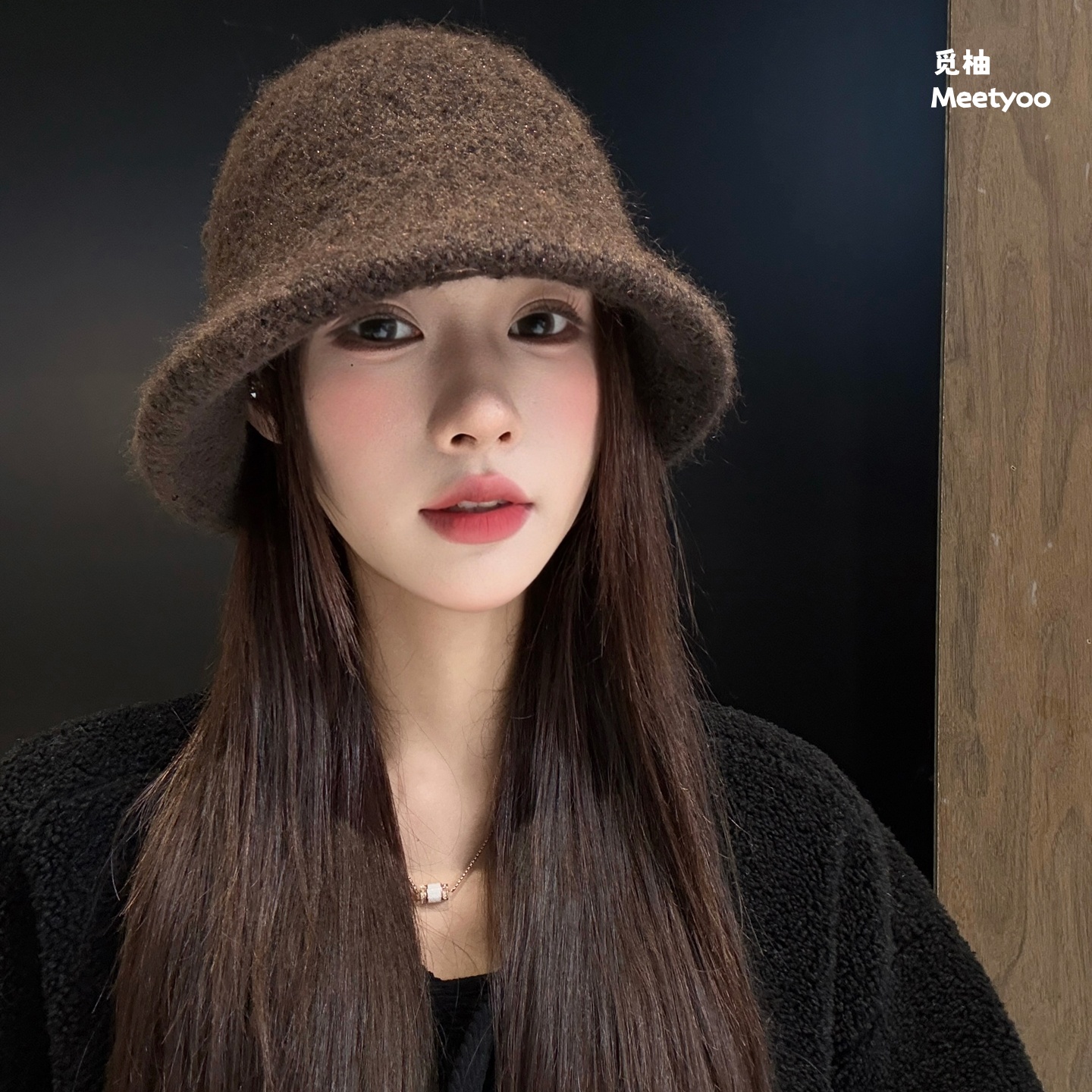 秋冬季拍照女帽子亮片针织渔夫帽韩版复古时尚盆帽简约护耳水桶帽