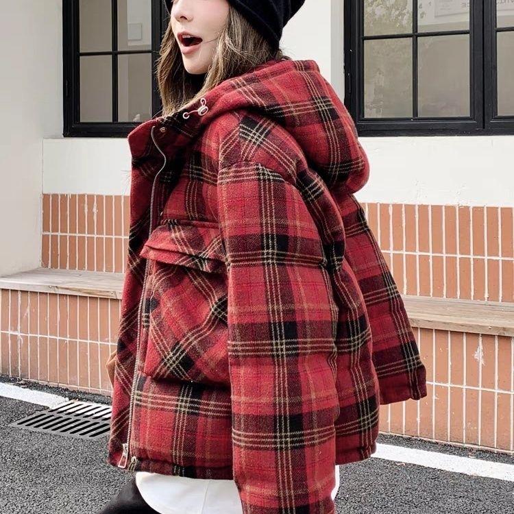 圣诞新年红色格子服女款短款冬季2025新款设计感外套小个子