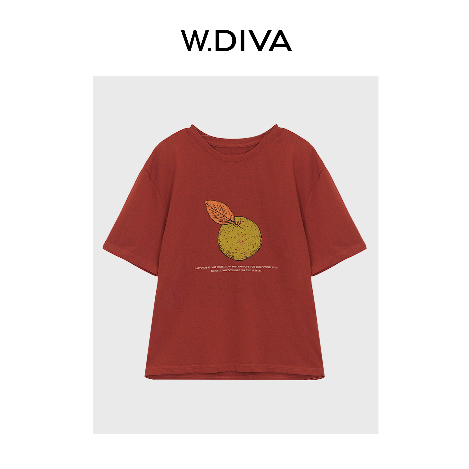 W.Diva【橘子汽水】夏日橘子印花趣味减龄休闲圆领短袖T恤52T222165