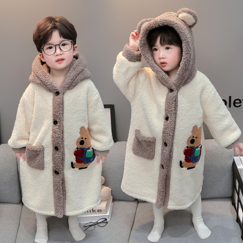 男童睡袍睡衣秋冬季加厚宝宝珊瑚绒儿童冬款小童法兰绒保暖家居服