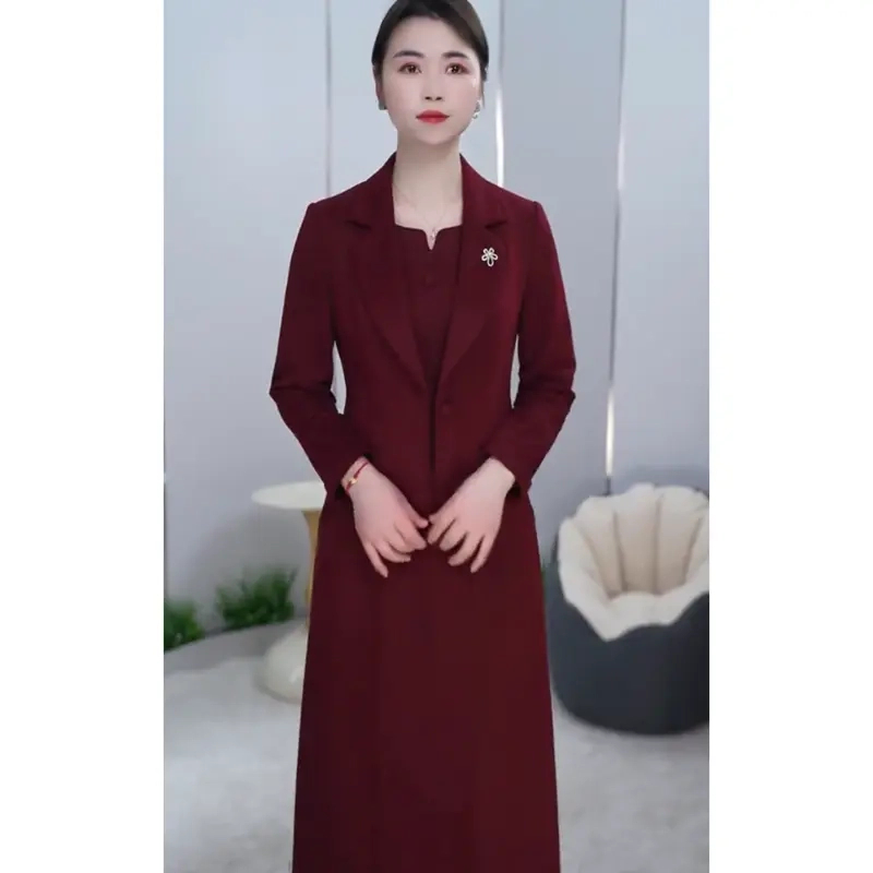 时尚春季精品改良气质妈妈装轻奢国风显瘦遮肉连衣裙套装H2175