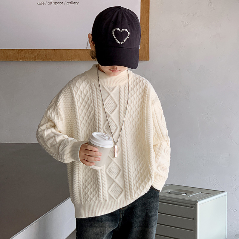 儿童装中大童纯色毛衣秋冬装2025新款男孩上衣加厚针织打底衫冬季