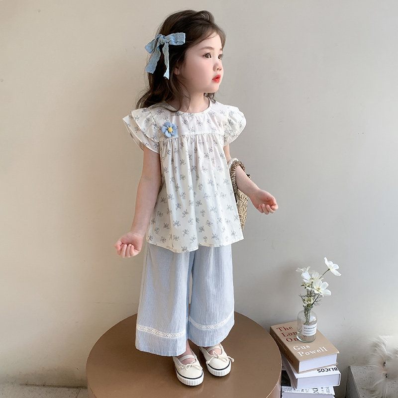女童小香风碎花套装2025夏季新款儿童韩范背心宝宝夏装无袖阔腿裤