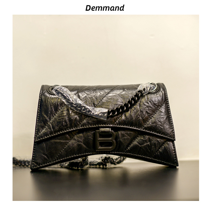 CWIHH KIMZS小CK头层牛皮沙漏包2025秋冬新款褶皱菱格链条包b家单