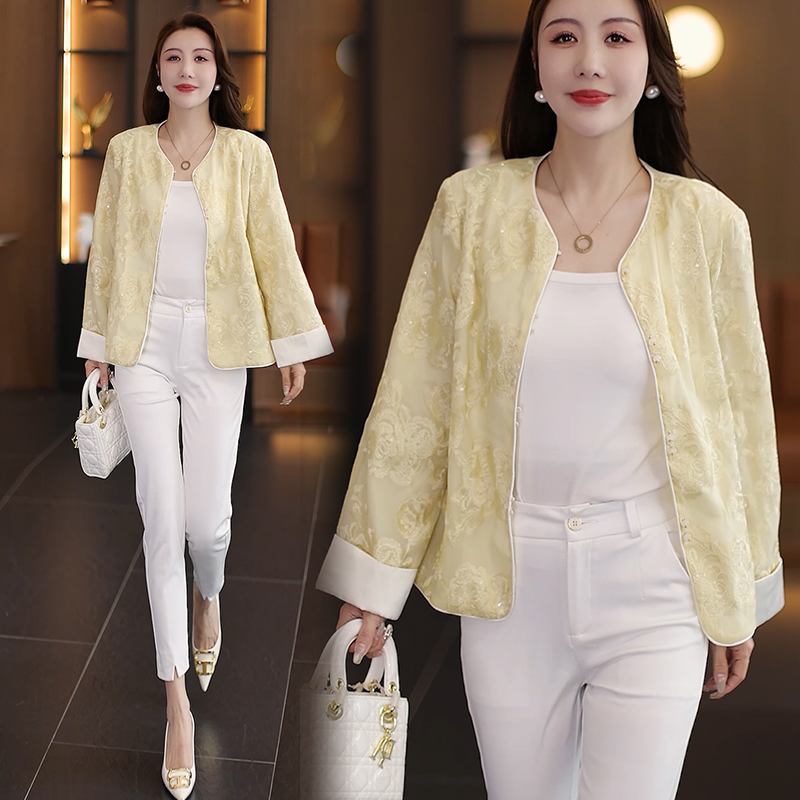 拉夏贝尔新中式国风重工刺绣外套春秋新款时尚高贵夫人洋气上衣