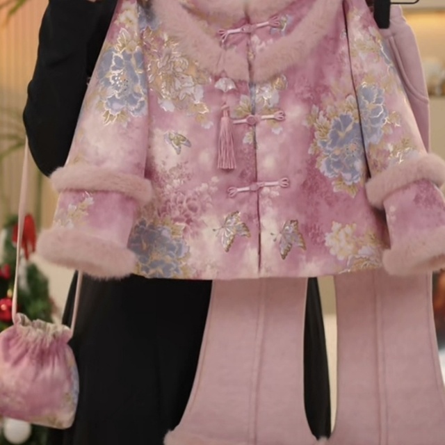 冬季女童中国风加绒套装2025新款宝宝加厚长裤儿童新中式拜年服潮