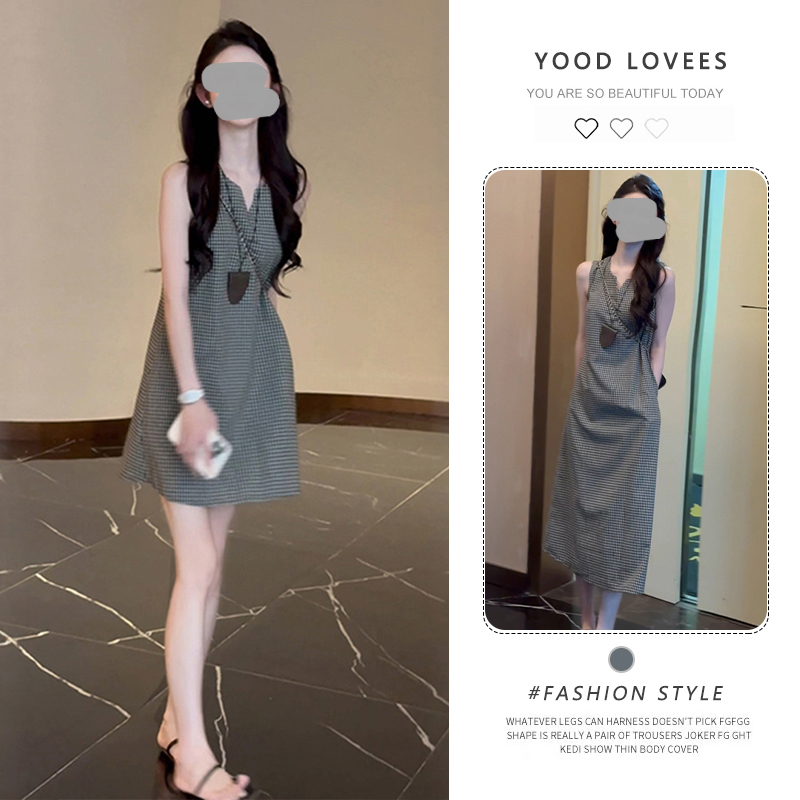 时尚格子背心连衣裙女2025夏季新款洋气宽松显瘦遮肚无袖短裙潮