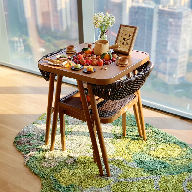 紫叶蒂娜桌椅围炉餐桌小户型阳台小茶桌椅三件套阳台茶桌茶椅组合