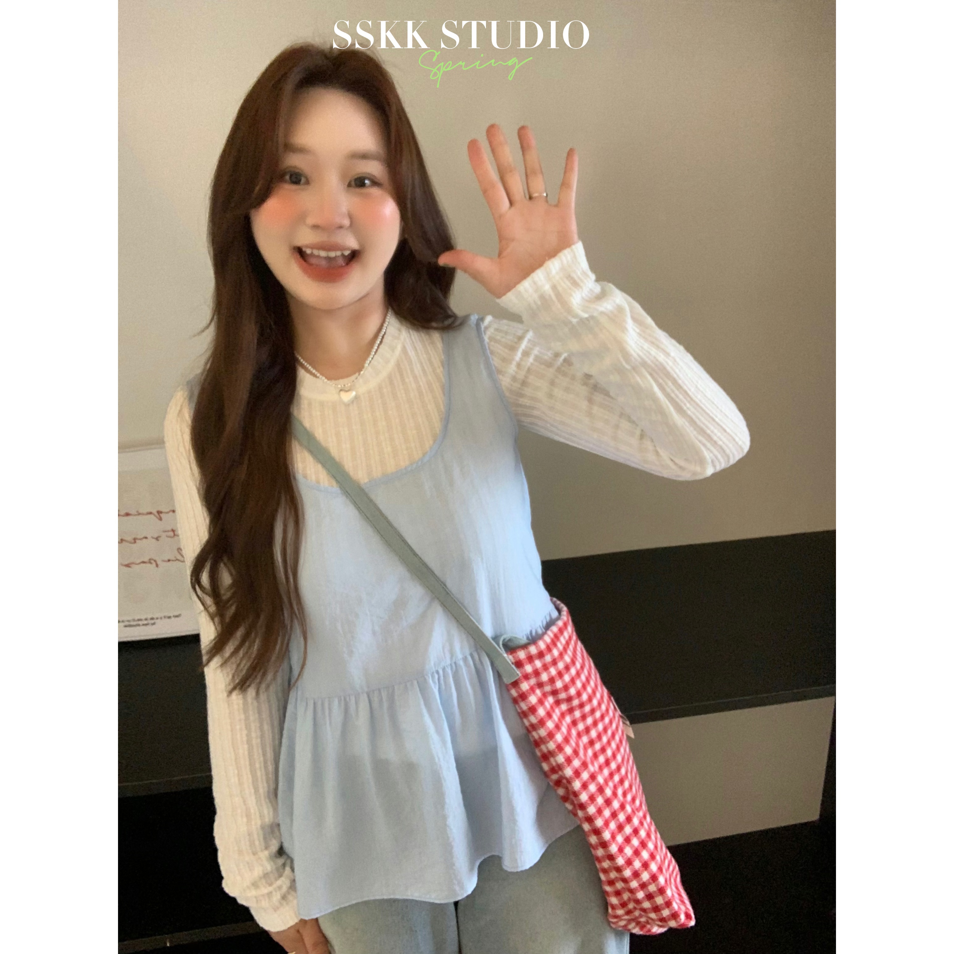 KMZY/KMZY小胖潇专属【有氧甜心】微胖女装韩版减龄打底衫+吊带套装