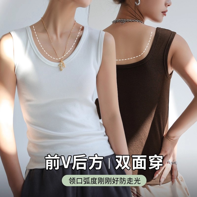 黑色背心女外穿方领吊带法式高级无袖背心打底内搭修身显瘦百搭夏